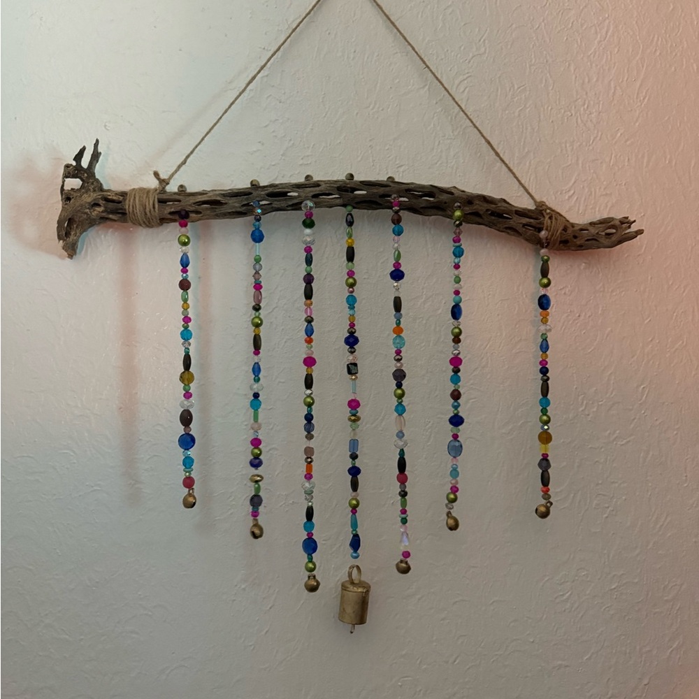 Colorful Beaded Wall Hanging Decor/ Wind Chimes on Cholla Wood